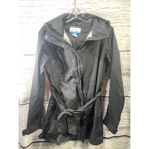 Columbia Womens M Rain Jacket Black Omni-Shield Advanced Repellency With Belt
